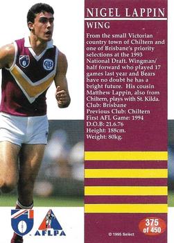 1995 Select AFL #375 Nigel Lappin Back